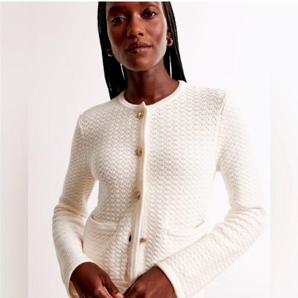 Abercrombie & Fitch Women's Cream Textured Cardigan